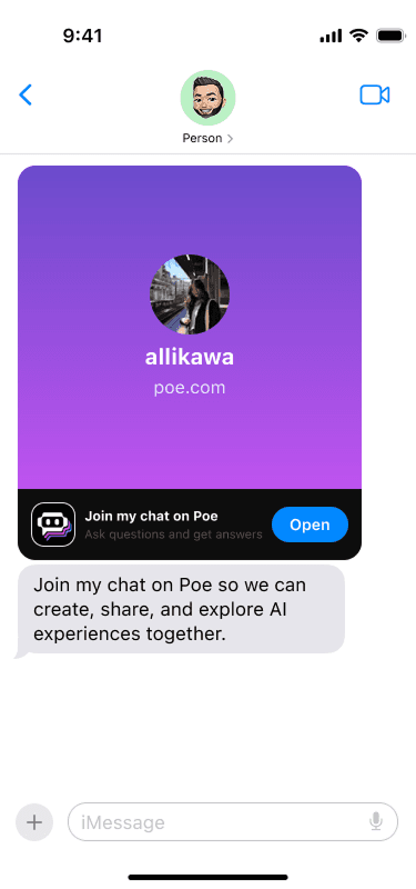 Invite link in messaging app