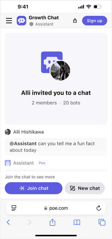 Mobile web join chat page