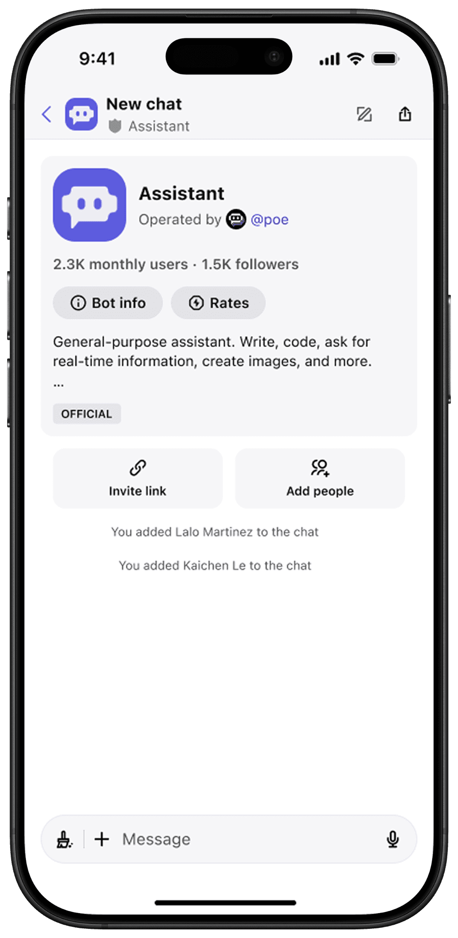 Invite link entry point — Add people modal with copy link / share CTA
